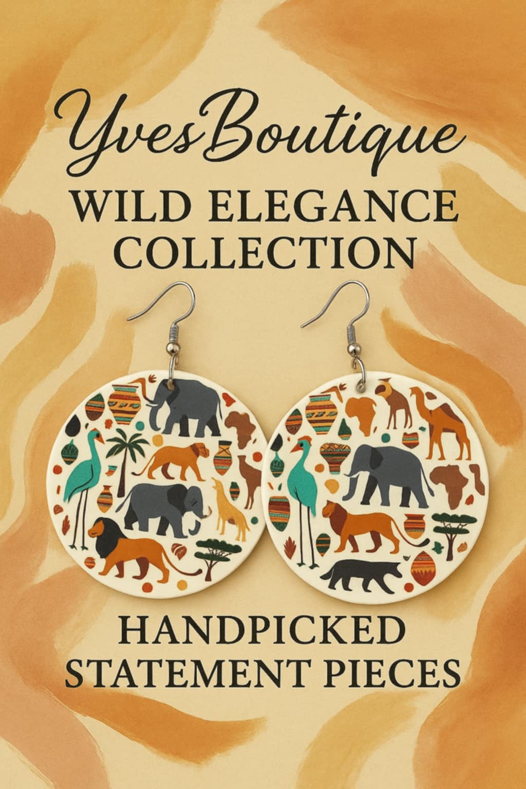 (E) AFRICAN Safari Wooden Statement Earrings - Natural Spirit Collection