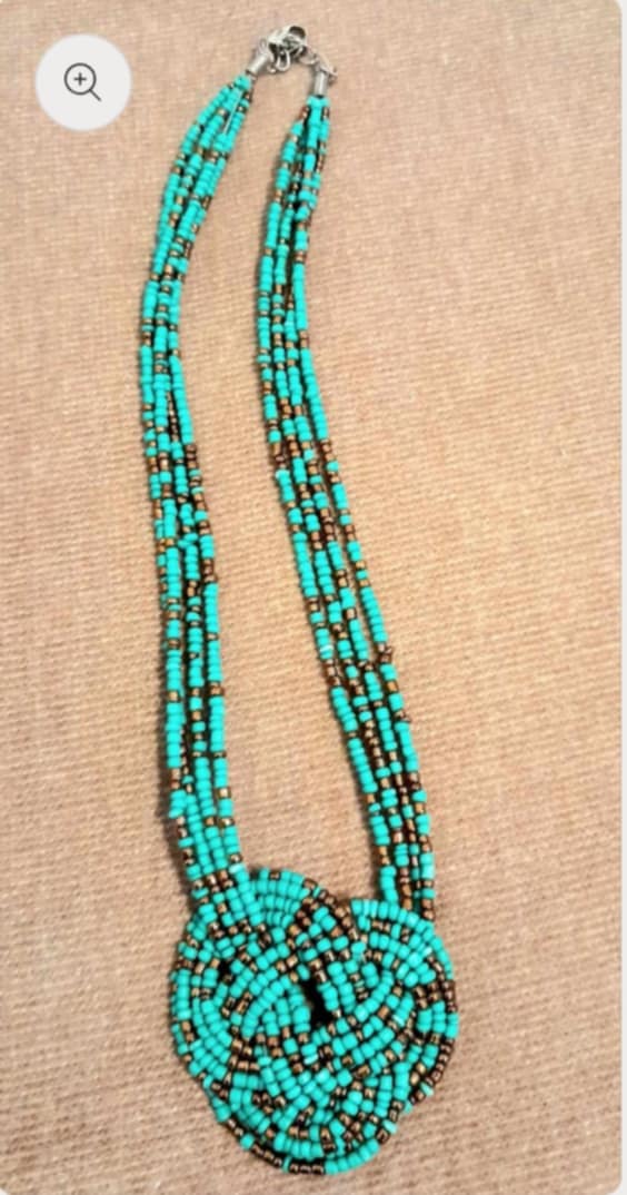 (H) TURQUOISE Trails Handwoven Beaded Choker Necklace