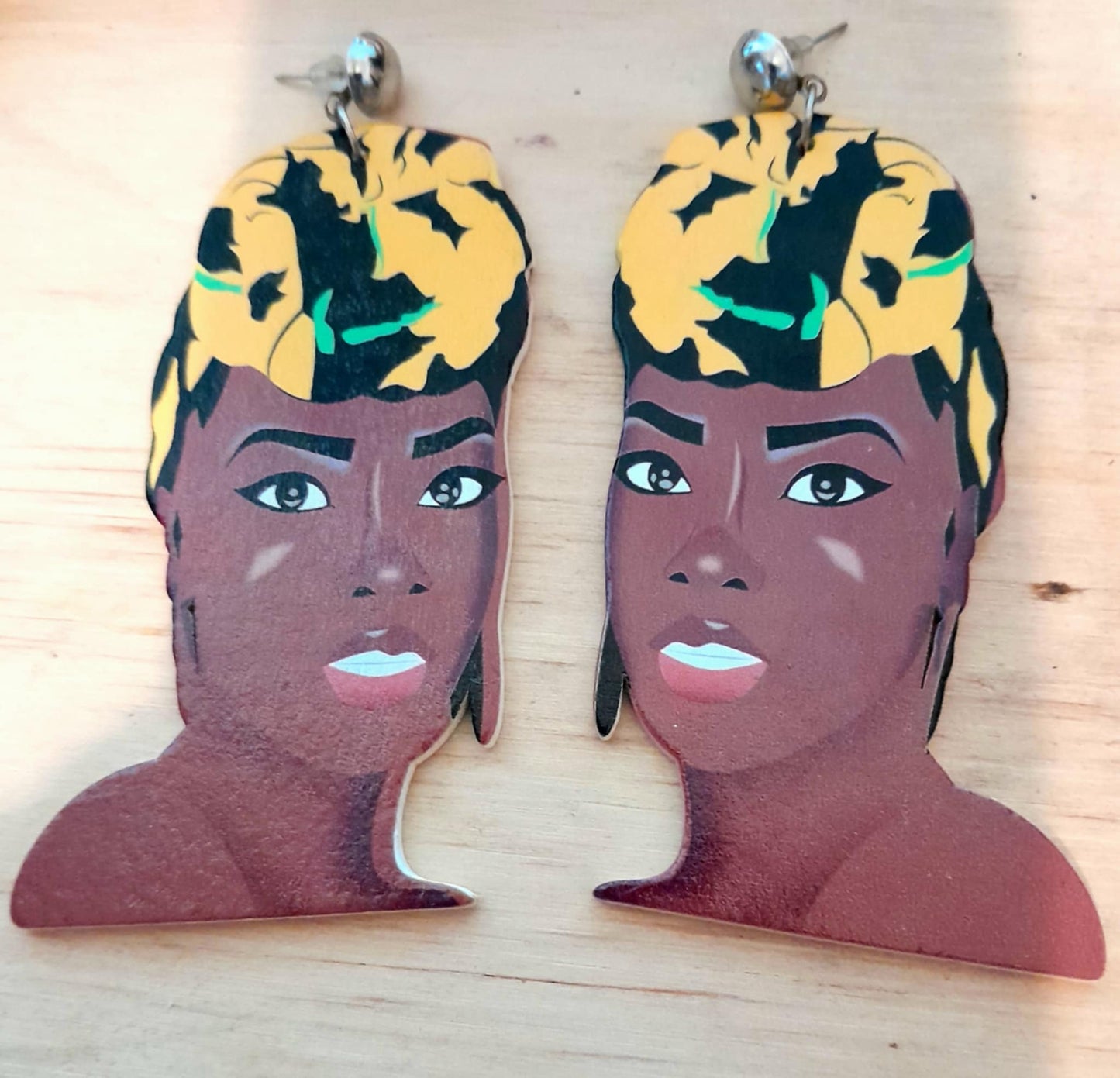 (E) AFRO Diva Wooden Statement Earrings - Natural Spirit Collection