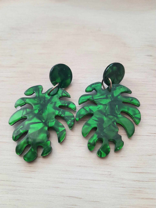 (G) TROPICAL Vibes Green Monstera Leaf Earrings