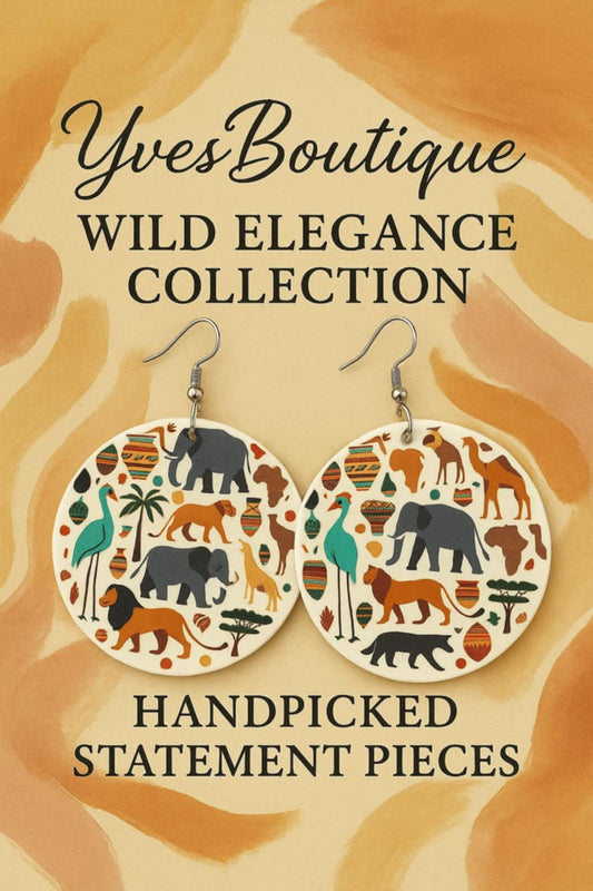 (E) AFRICAN Safari Wooden Statement Earrings - Natural Spirit Collection