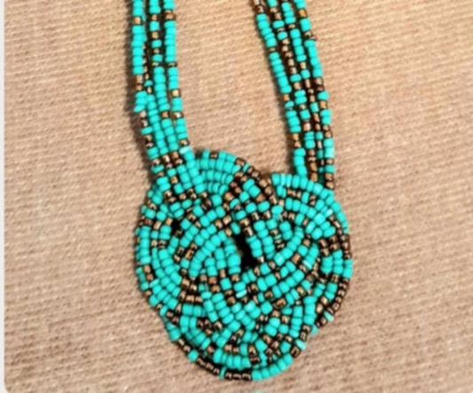 (H) TURQUOISE Trails Handwoven Beaded Choker Necklace