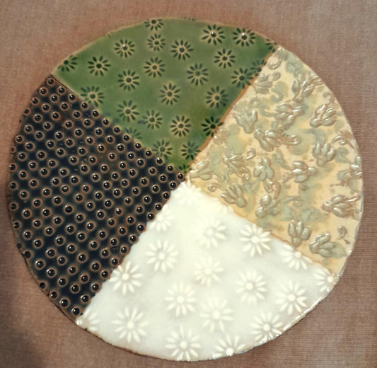 (J) TEXTURED Ceramic Art Patchwork Plate